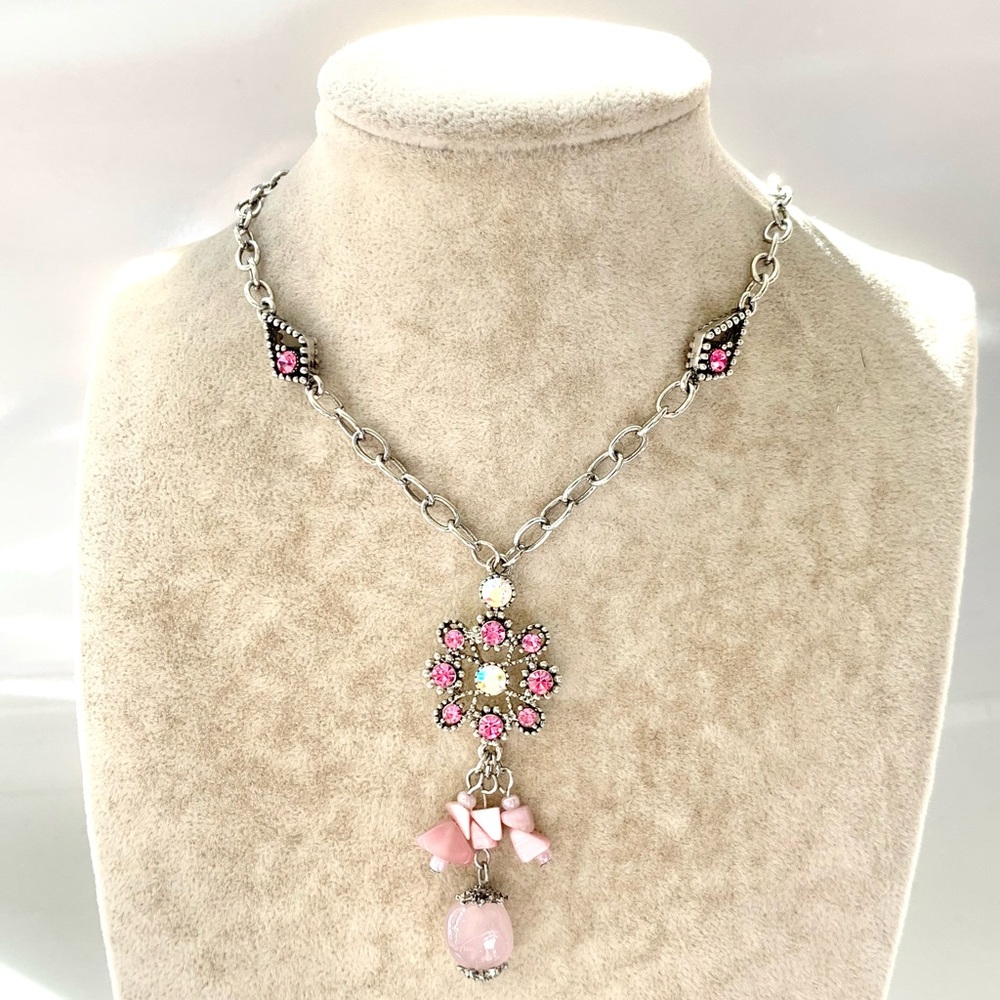 Pink Crystal Floral Pendant Necklace y drop fairy core